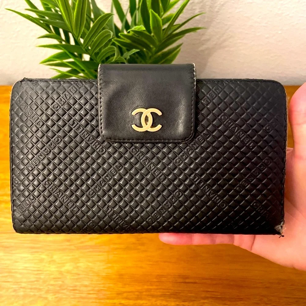 COPY - CHANEL Lambskin Diamond Quilted Black Large Wallet 💯 AUTHENTIC - Picture 2 of 16